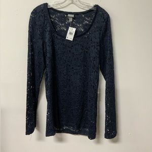 Vanity (L) navy lace top NWT